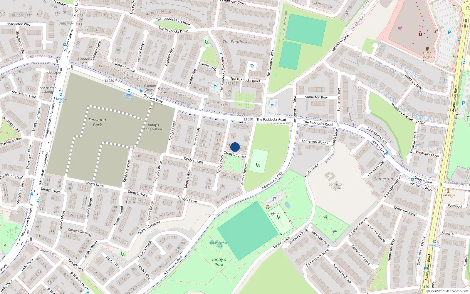 Overhead map showing the location of 11 Tandy's Square, Lucan