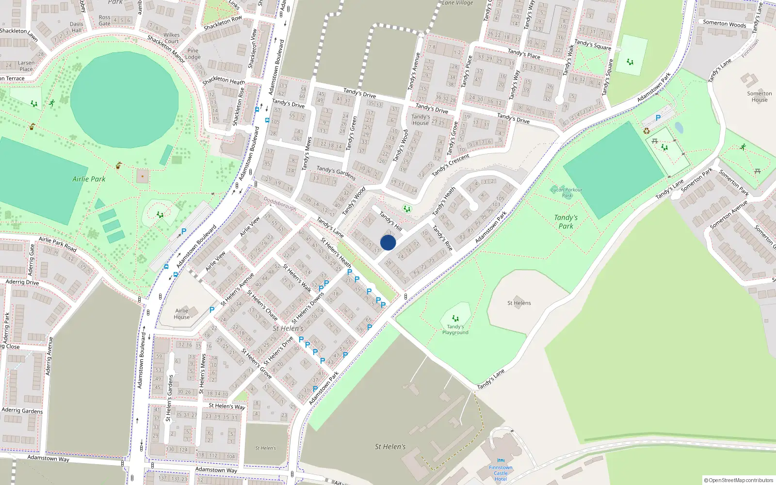 Overhead map showing the location of 11 Tandy's Heath, Adamstown