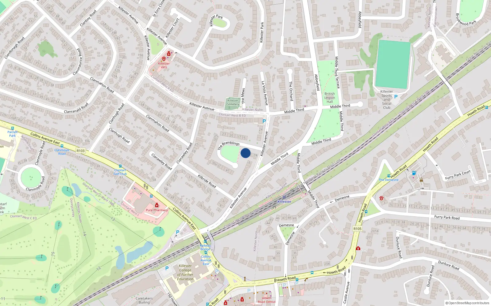Overhead map showing the location of 11 The Bramblings, Dublin 5
