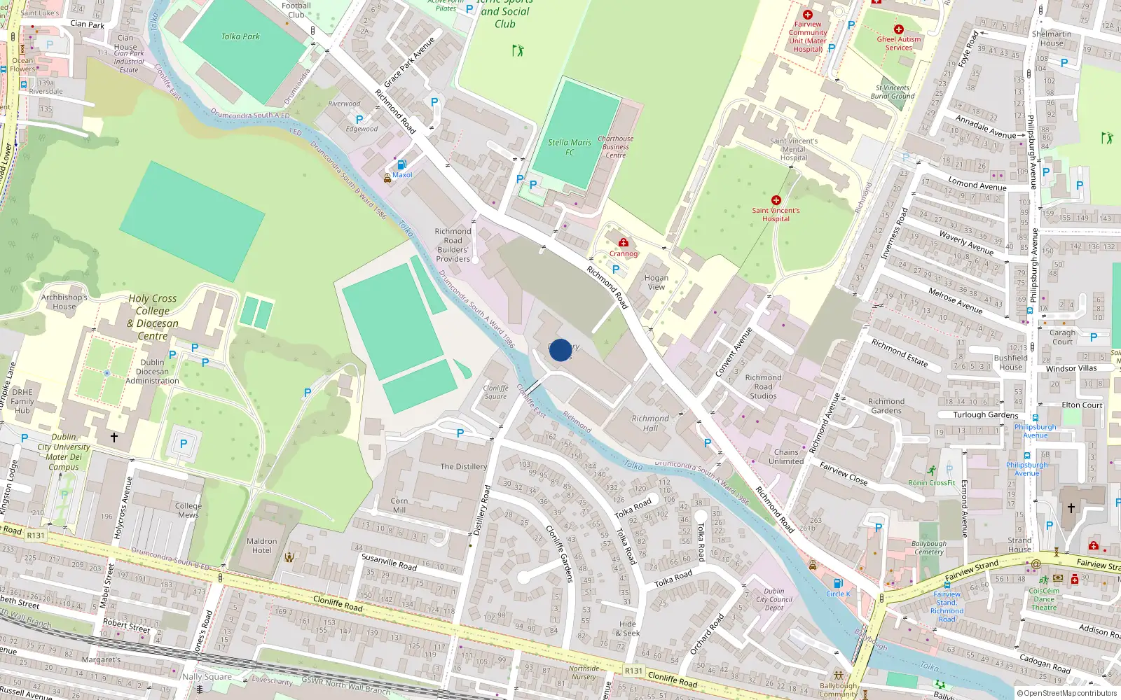 Overhead map showing the location of 11 the Corn House, Distillery Road, Dublin 3