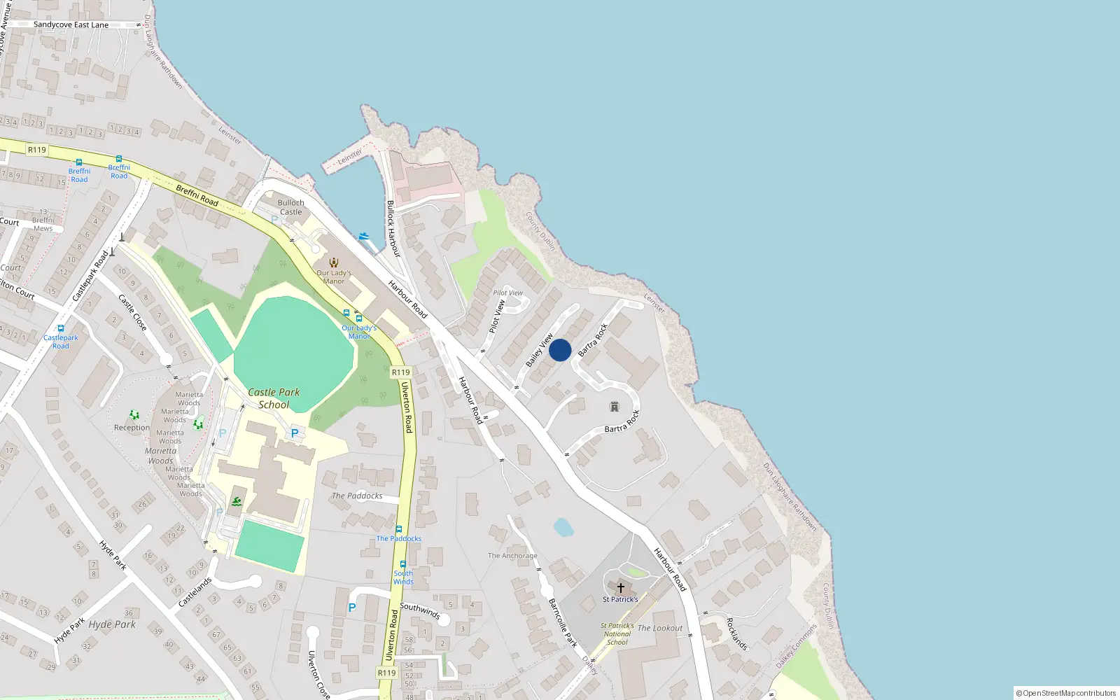 Overhead map showing the location of 11 the Cregan, Bailey View, Dalkey