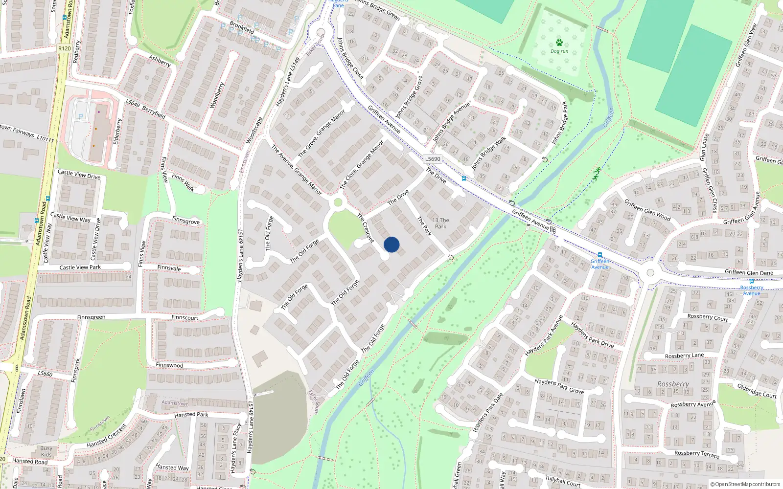 Overhead map showing the location of 11 The Crescent, Grange Manor