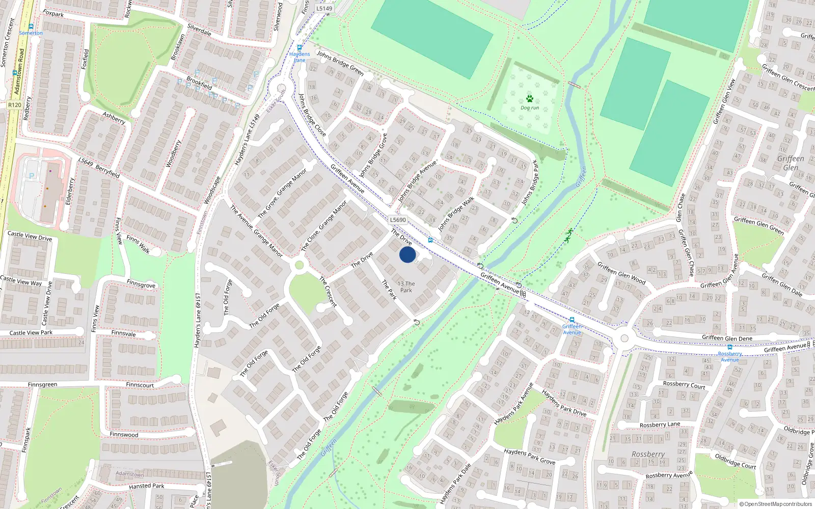 Overhead map showing the location of 11 The Drive, Lucan