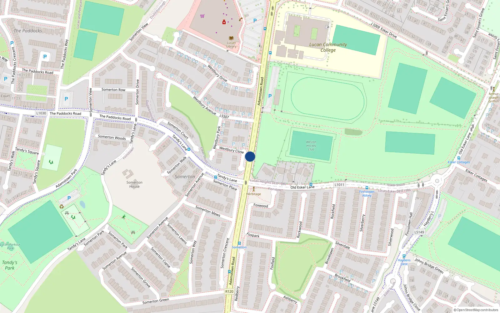 Overhead map showing the location of 11 the Hollows, Newcastle Road, Lucan