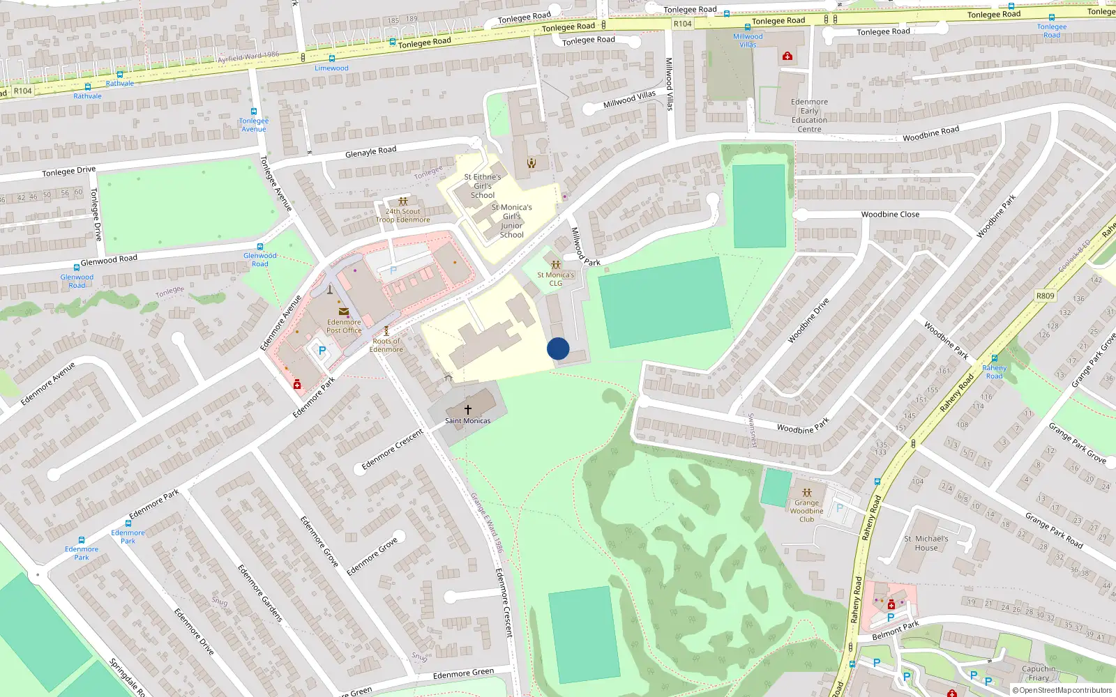Overhead map showing the location of 11 the Mills, Edenmore, Dublin 5