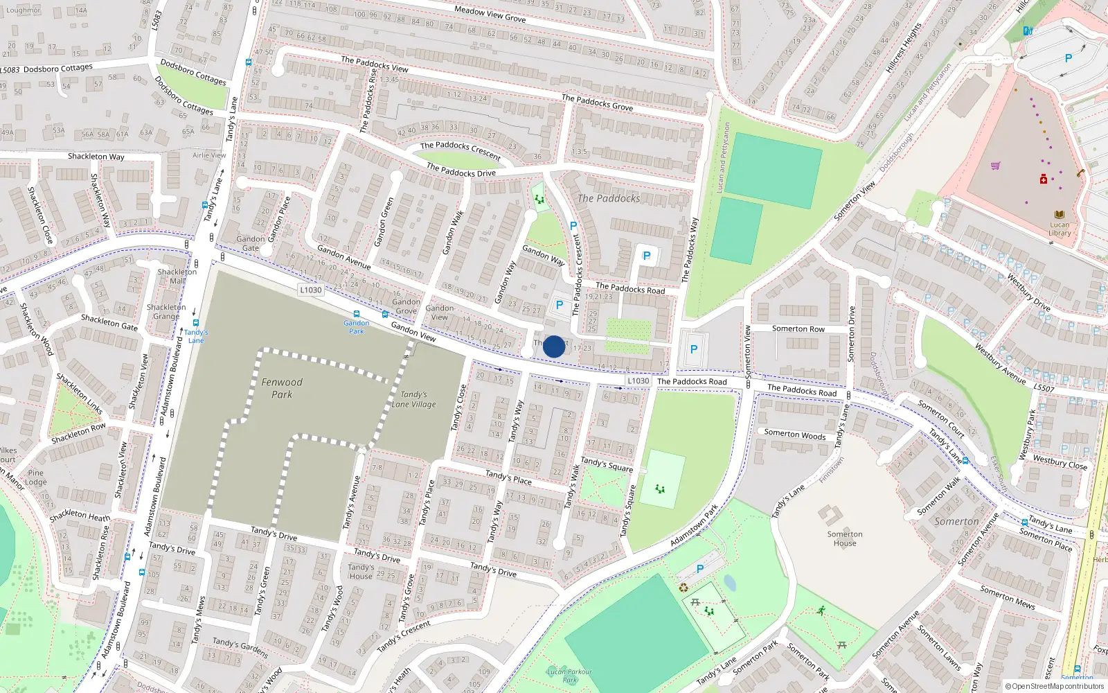 Overhead map showing the location of 11 the Paddocks Court, Adamstown, Dublin