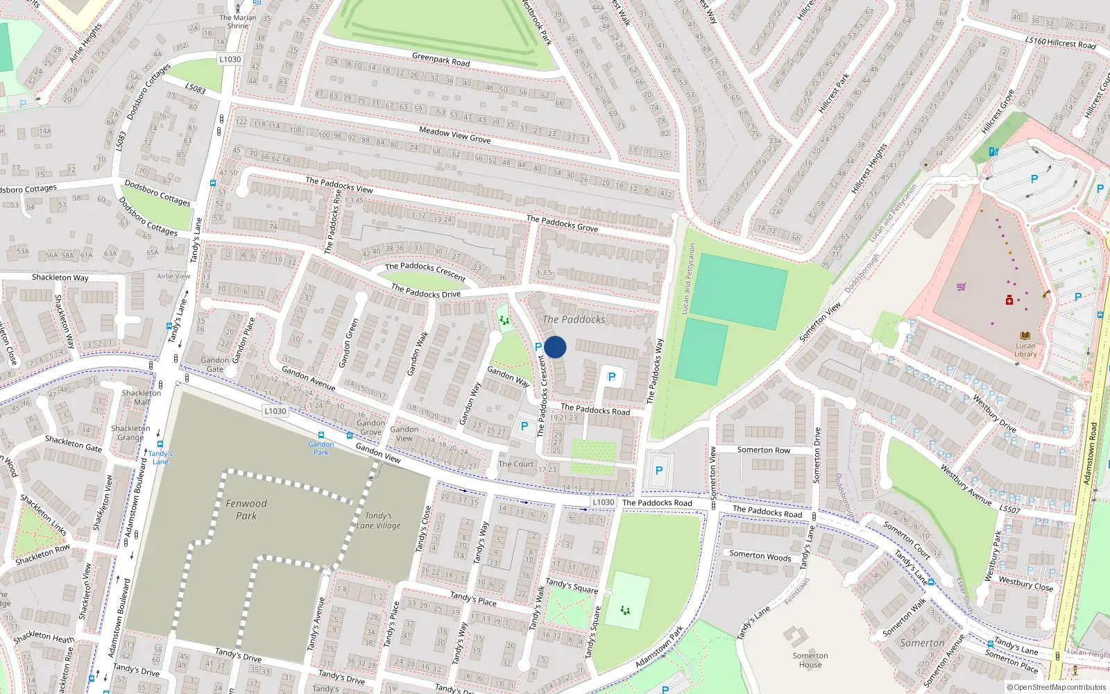 Overhead map showing the location of 11 The Paddocks Crescent, Lucan