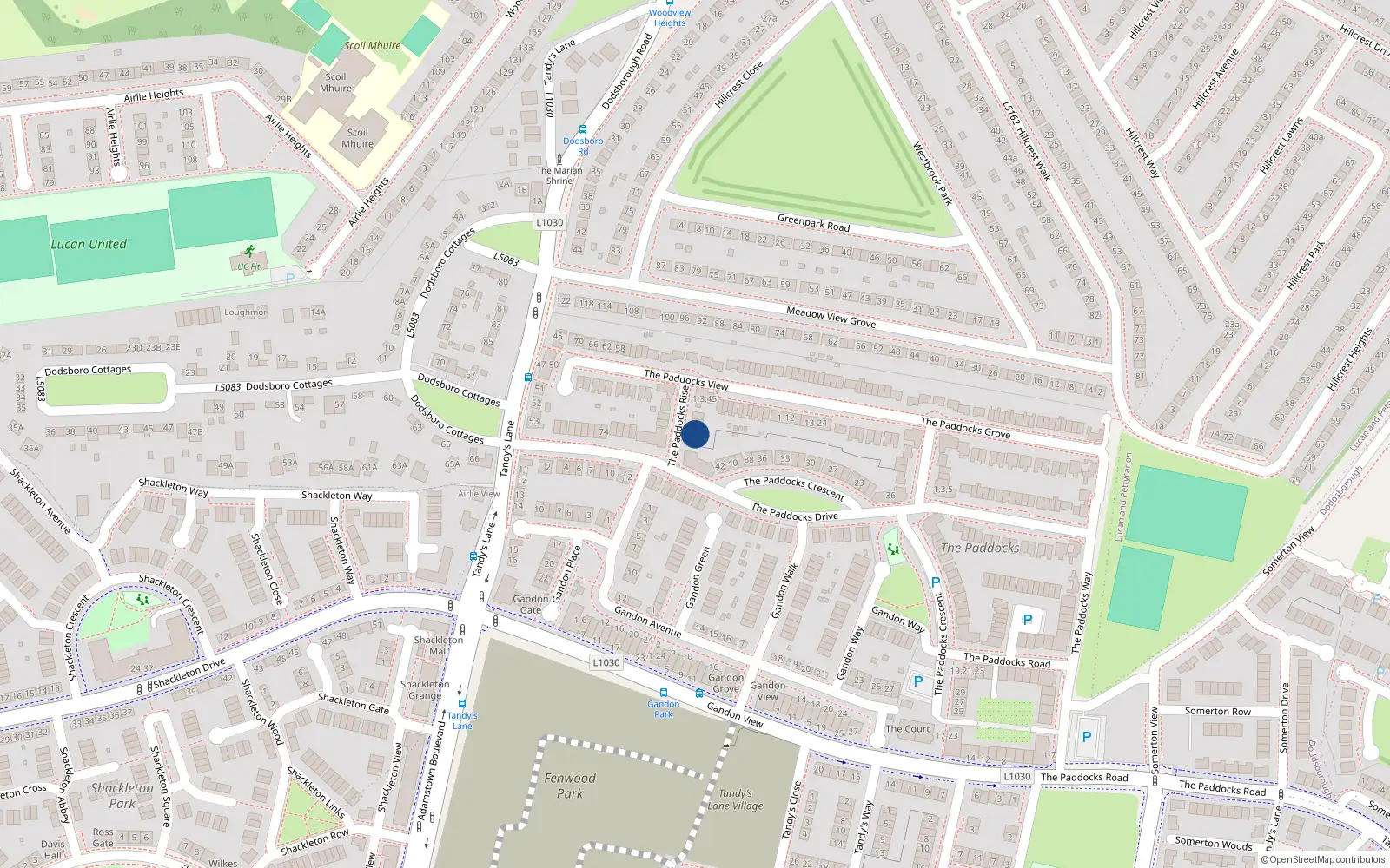 Overhead map showing the location of 11 The Paddocks Rise, Lucan