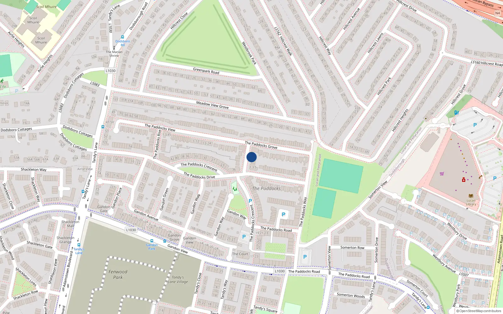 Overhead map showing the location of 11 The Paddocks Walk, Lucan