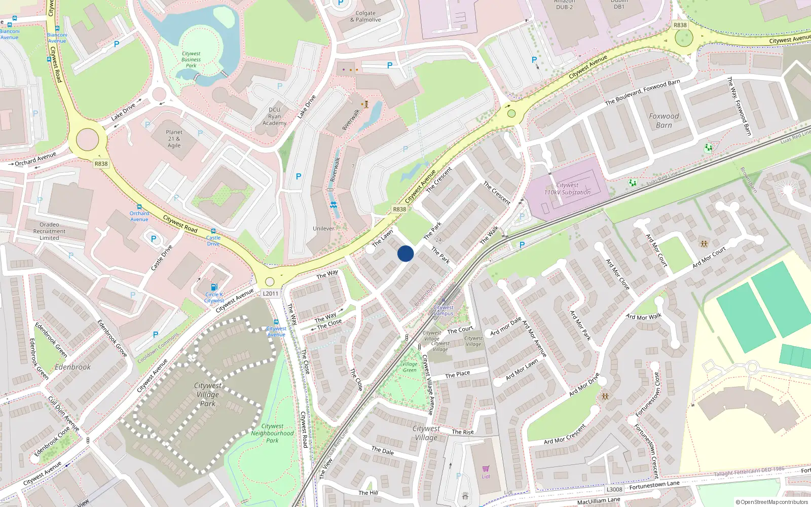 Overhead map showing the location of 11 The Park, Citywest
