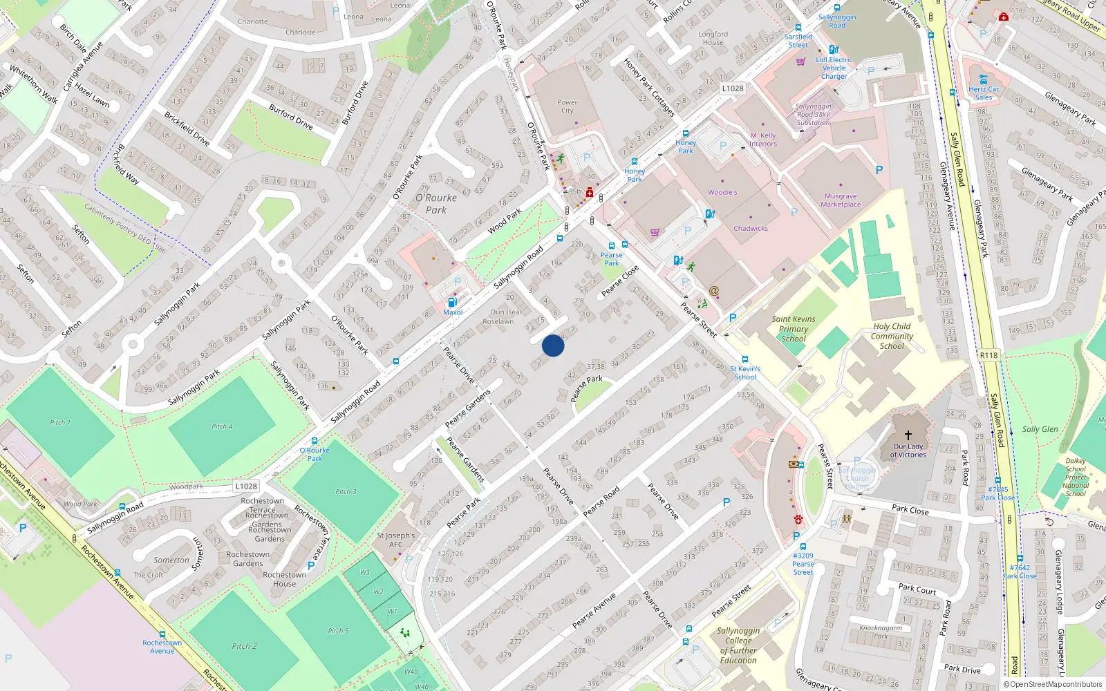 Overhead map showing the location of 11 Thomastown Crescent, Sallynoggin, Dublin