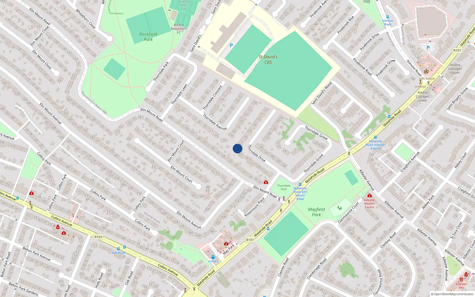 Overhead map showing the location of 11 Thorndale Drive, Dublin 5