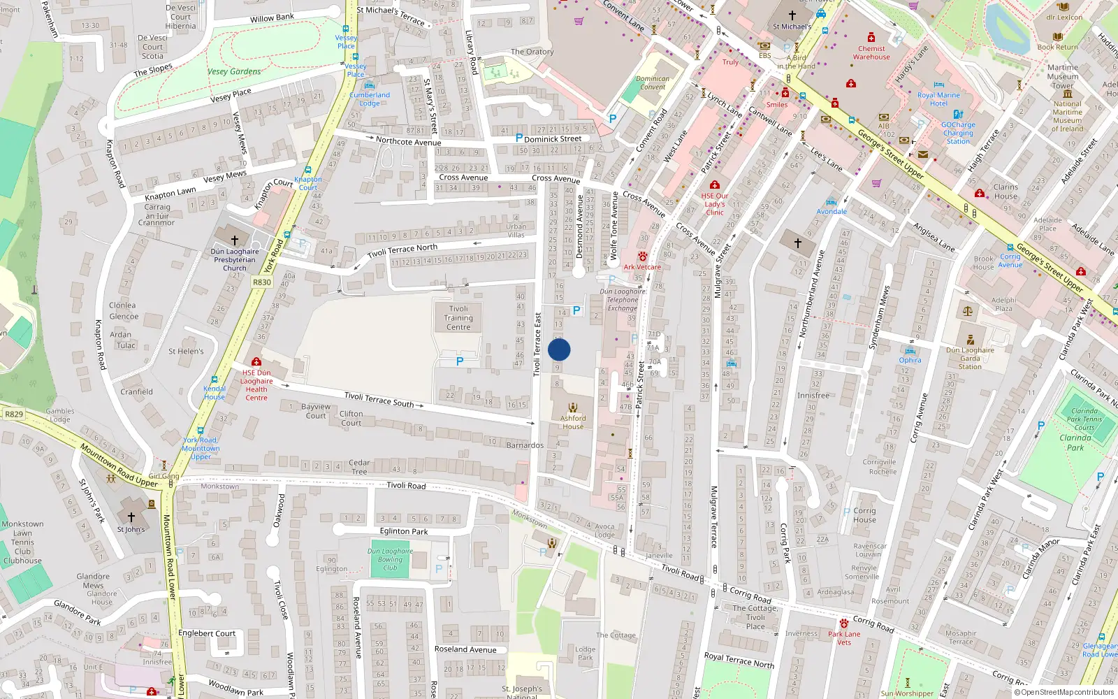 Overhead map showing the location of 11 Tivoli Terrace East, Dublin