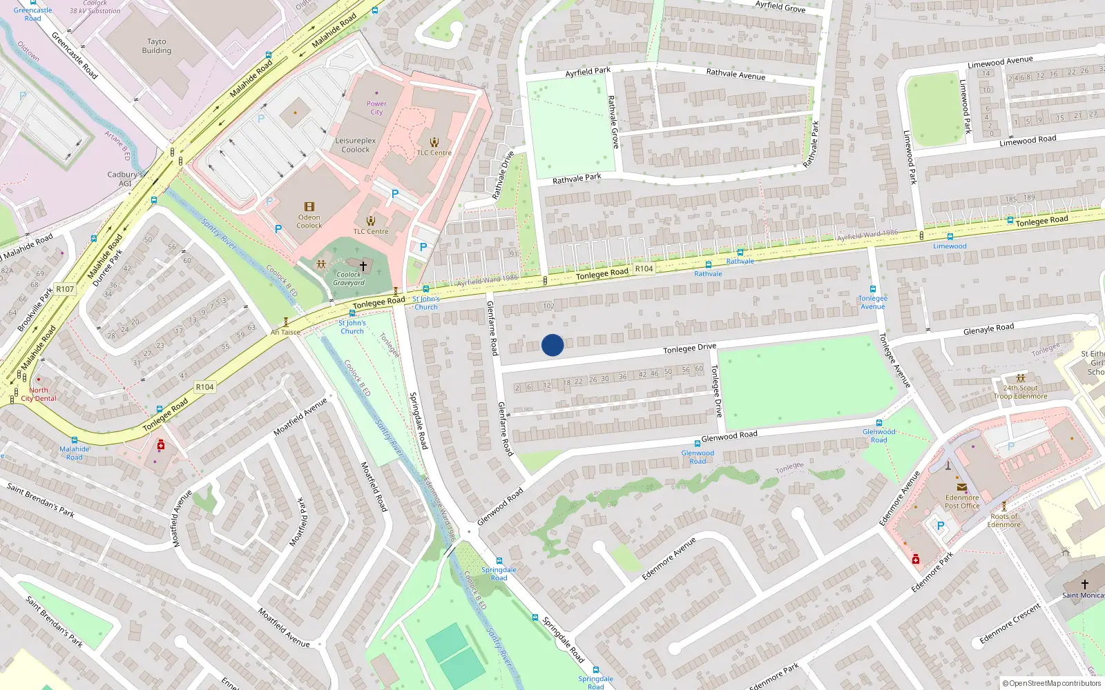 Overhead map showing the location of 11 Tonlegee Drive, Raheny, Dublin 5