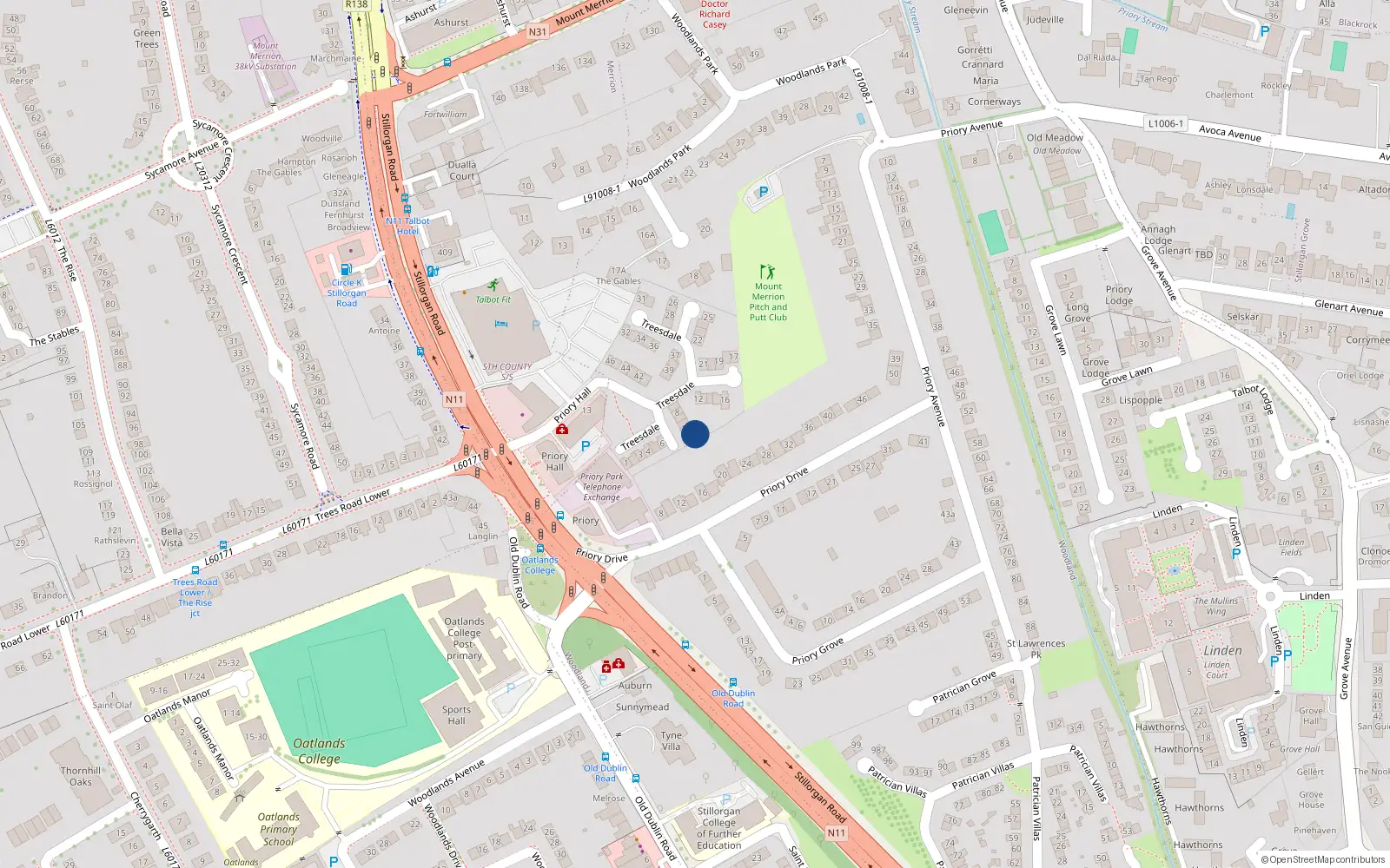 Overhead map showing the location of 11 Treesdale, Blackrock