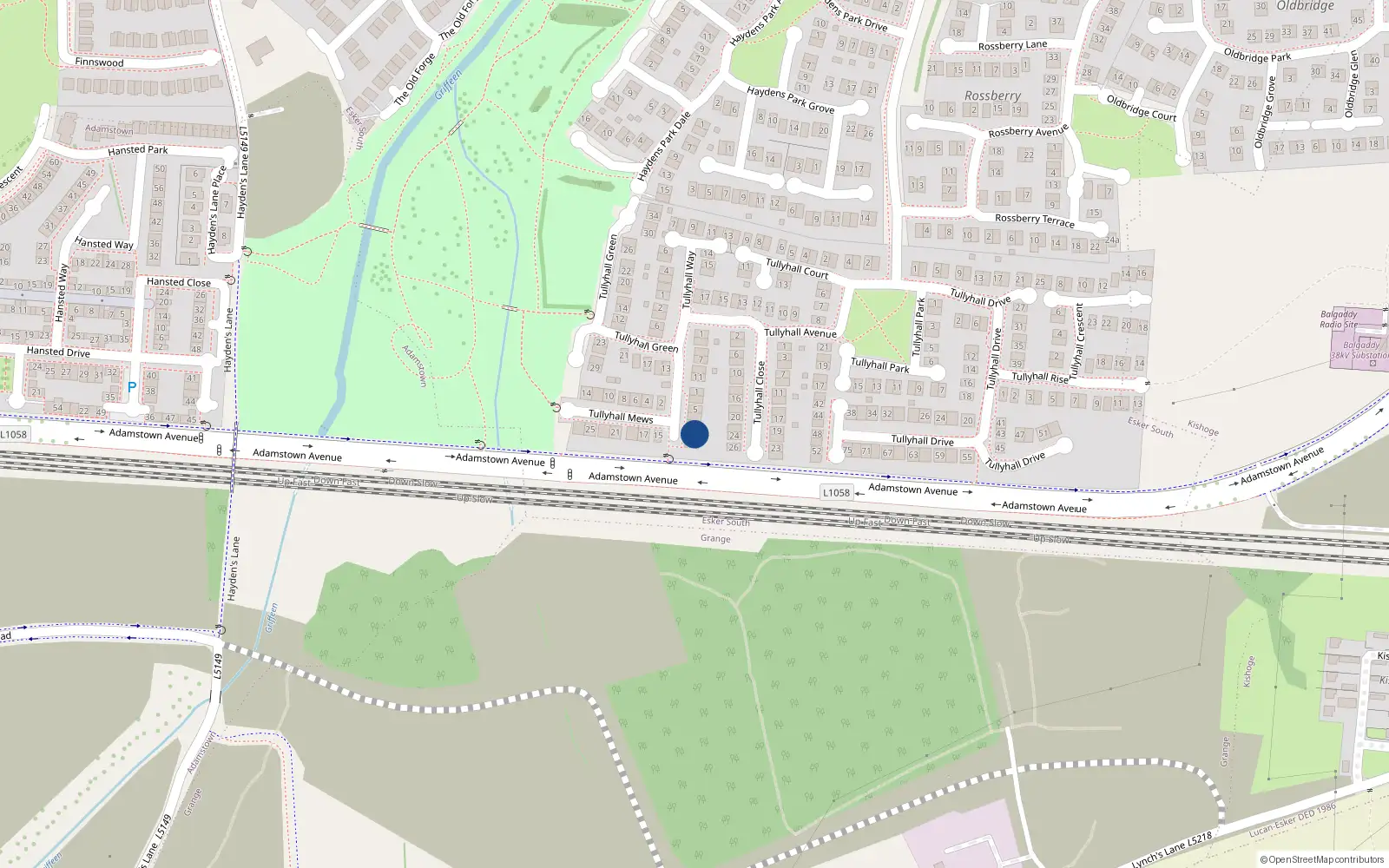 Overhead map showing the location of 11 Tullyhall Mews, Lucan