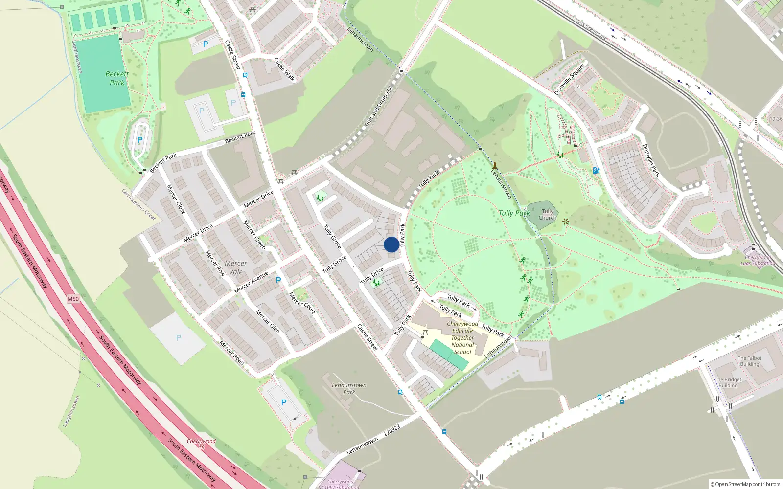Overhead map showing the location of 11 Tully Park View, Dublin