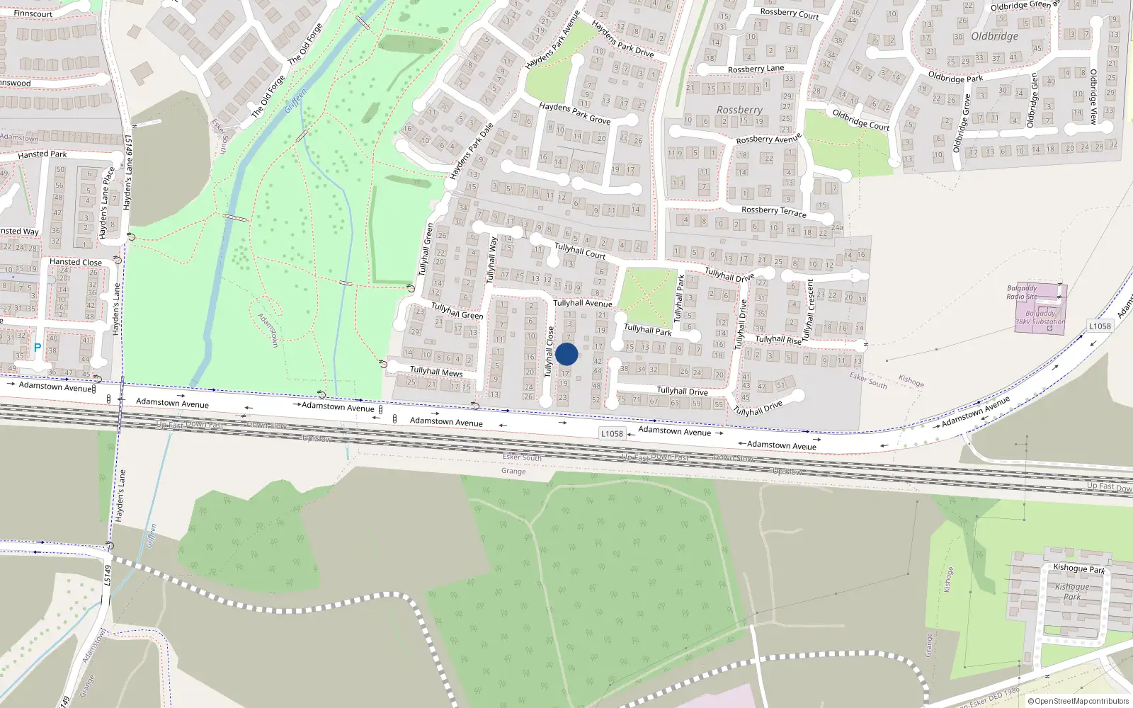 Overhead map showing the location of 11 Tullyhall Close, Lucan