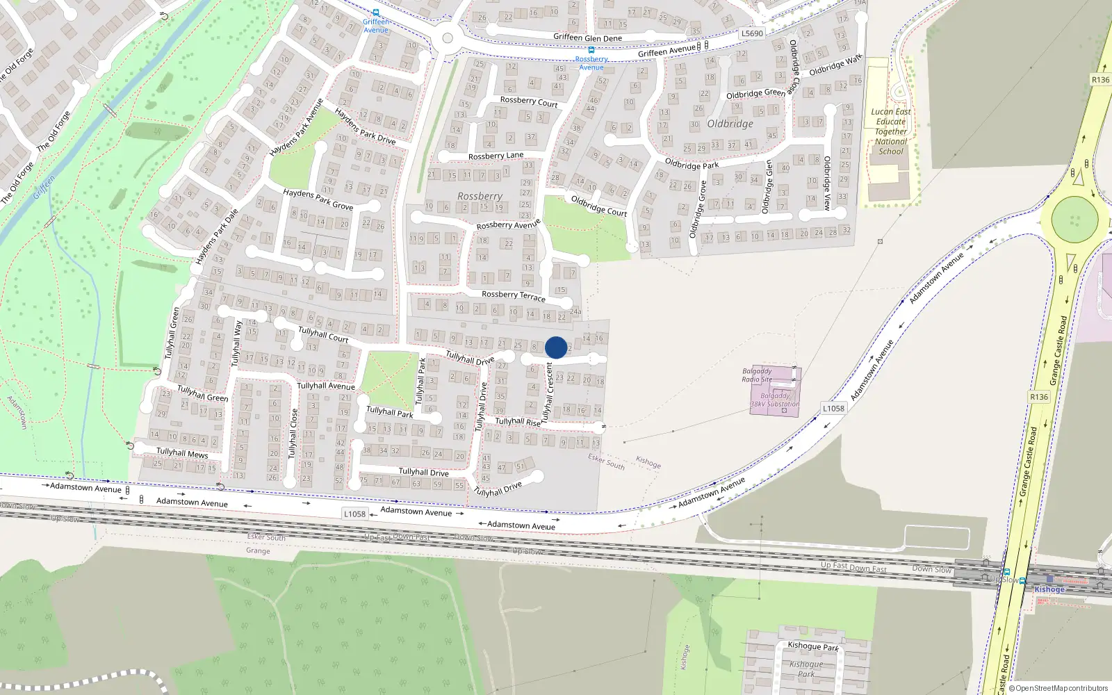 Overhead map showing the location of 11 Tullyhall Crescent, Lucan