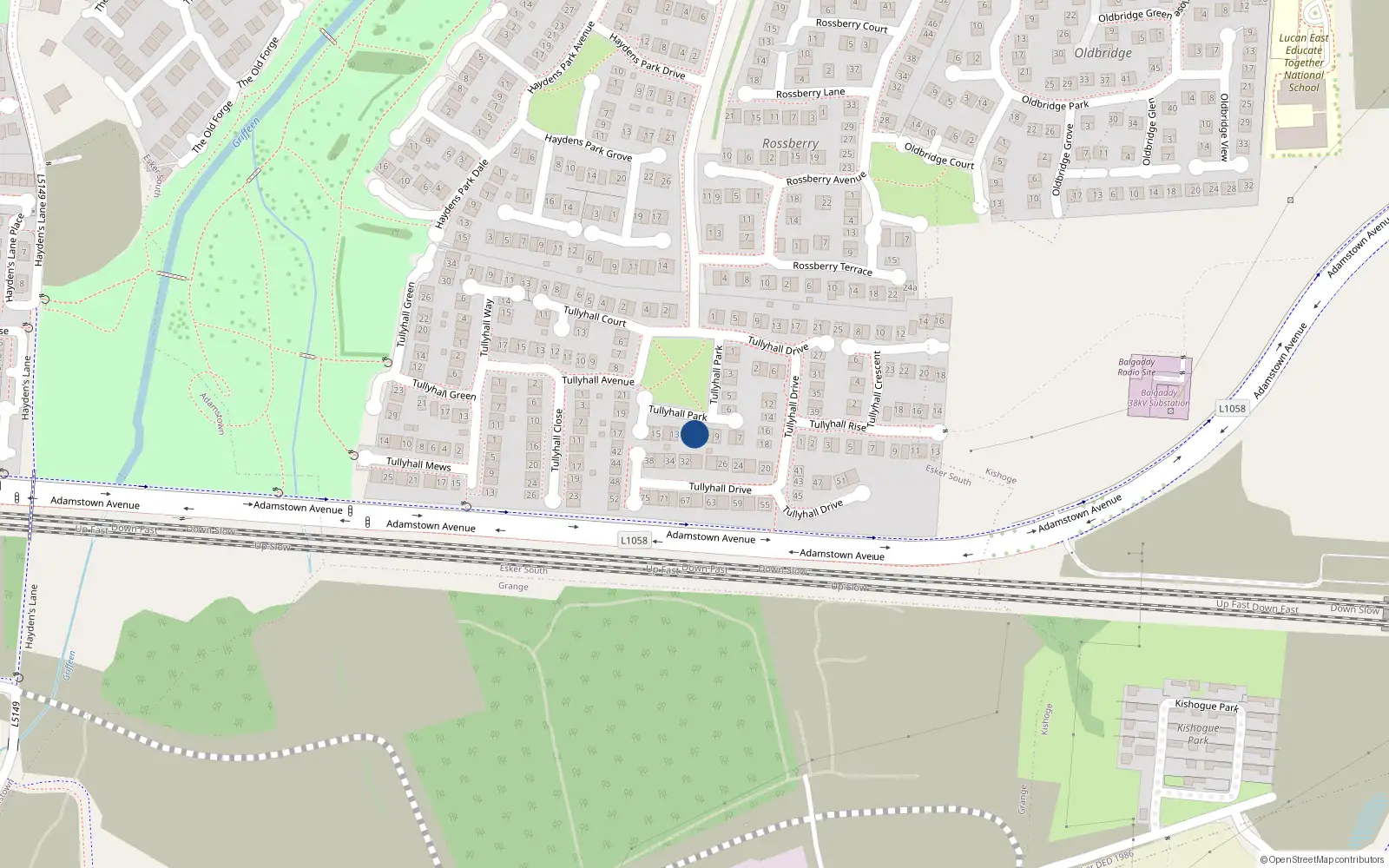Overhead map showing the location of 11 Tullyhall Park, Lucan, Dublin