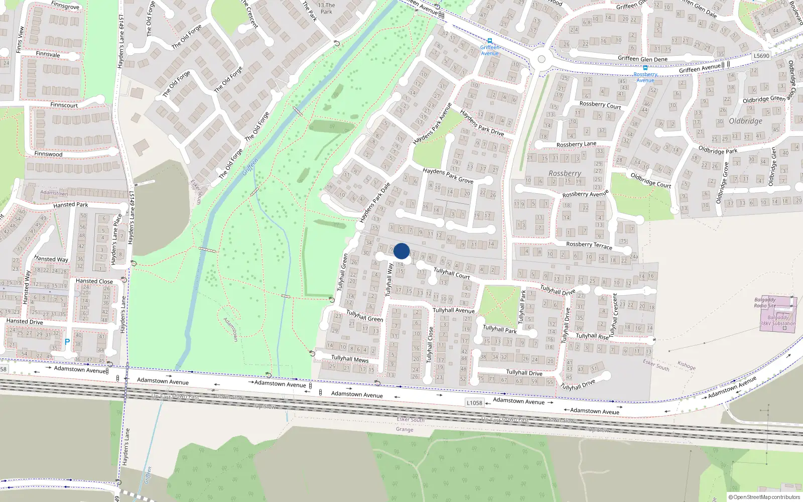Overhead map showing the location of 11 Tullyhall Way, Lucan, Dublin