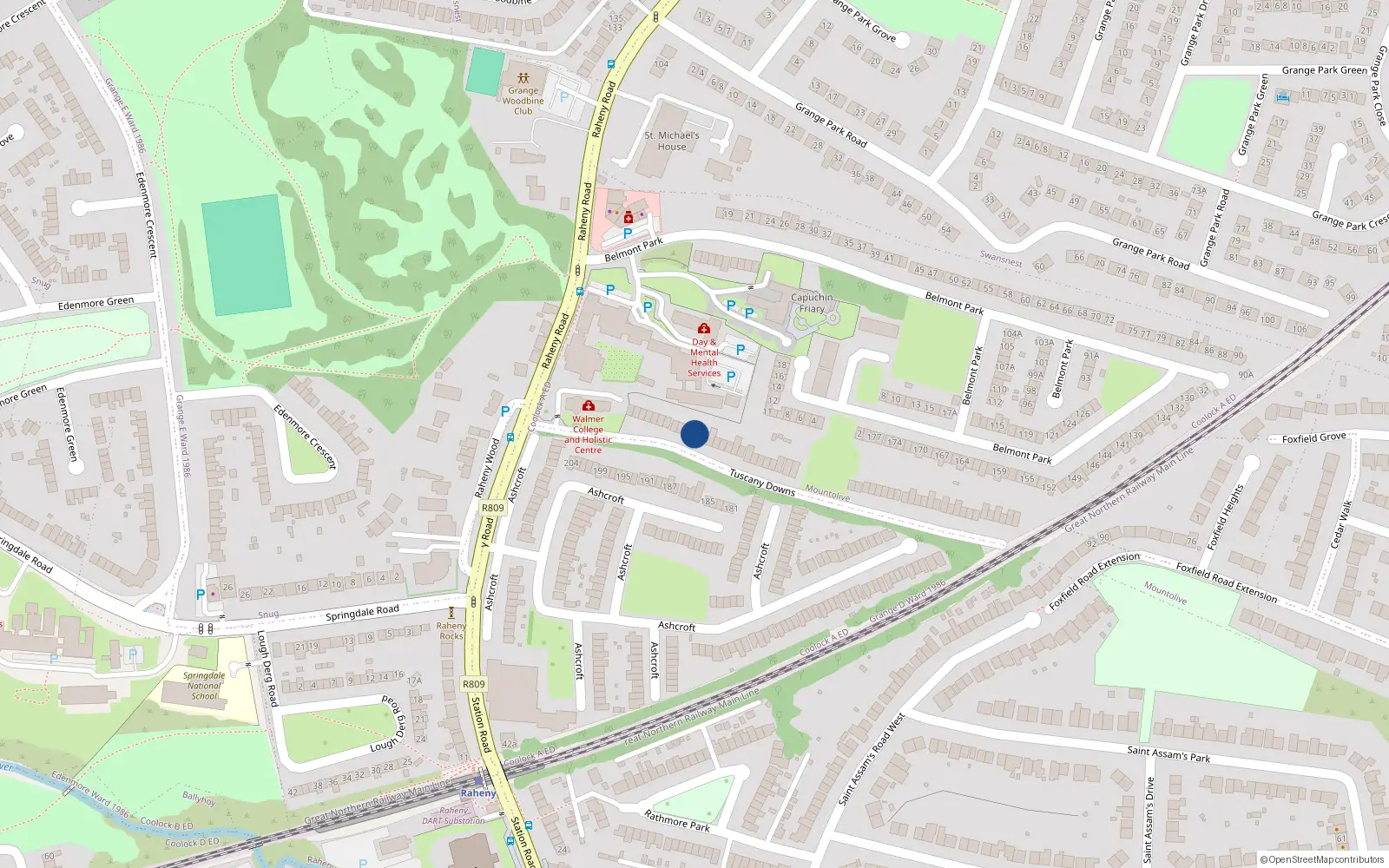 Overhead map showing the location of 11 Tuscany Downs, Raheny, Dublin 5
