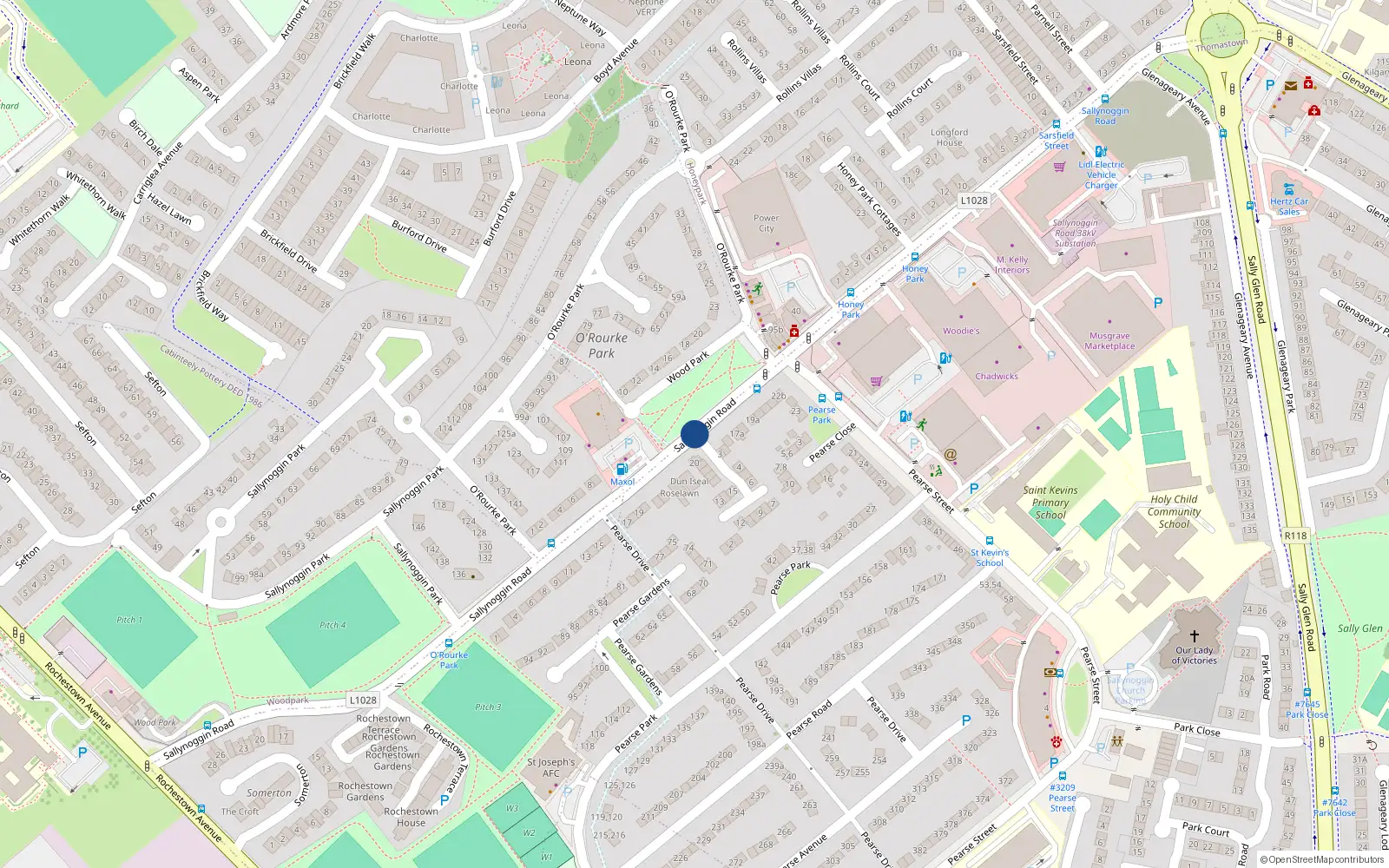 Overhead map showing the location of 11 Sallynoggin Road, Dun Laoghaire