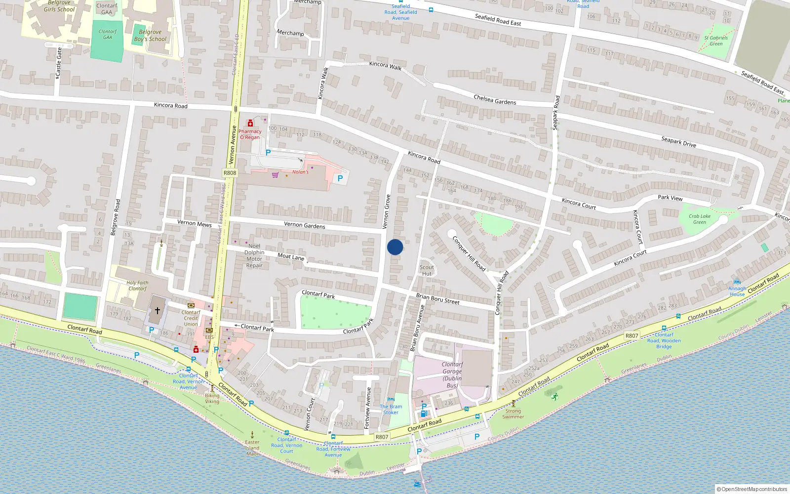 Overhead map showing the location of 11 Vernon Grove, Dublin 3