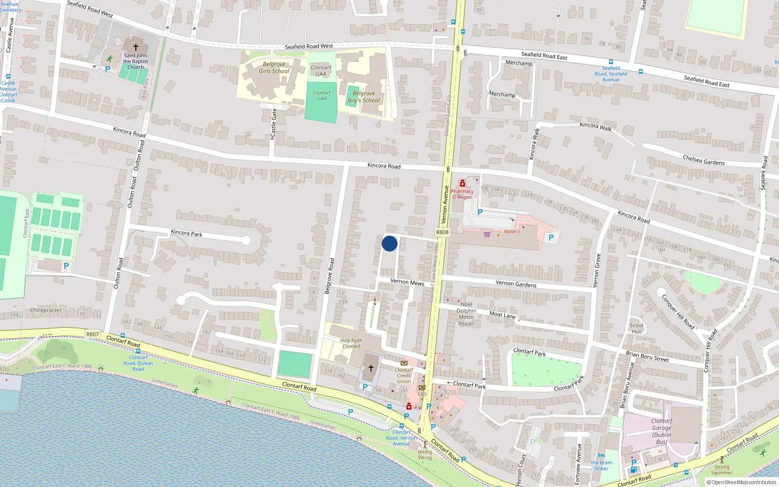 Overhead map showing the location of 11 Vernon Mews, Vernon Avenue, Clontarf