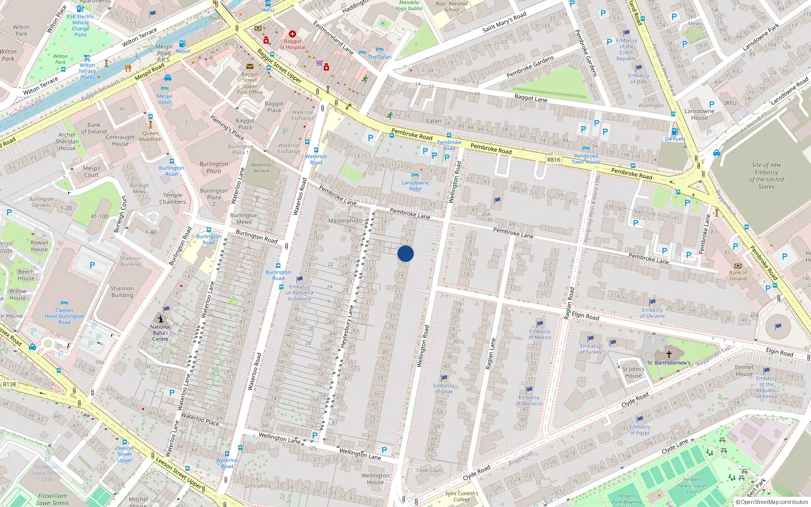 Overhead map showing the location of 11 Wellington Road, Dublin 4
