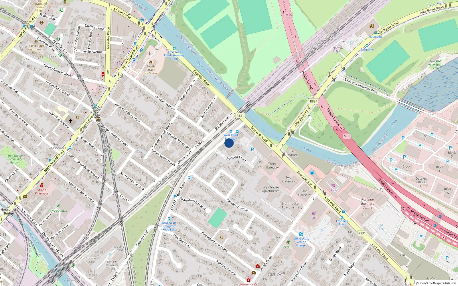 Overhead map showing the location of 11 West Road, Dublin 3