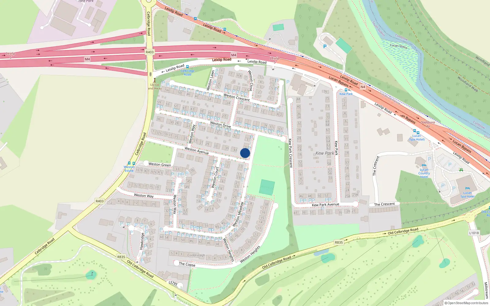 Overhead map showing the location of 11 Weston Meadow, Lucan