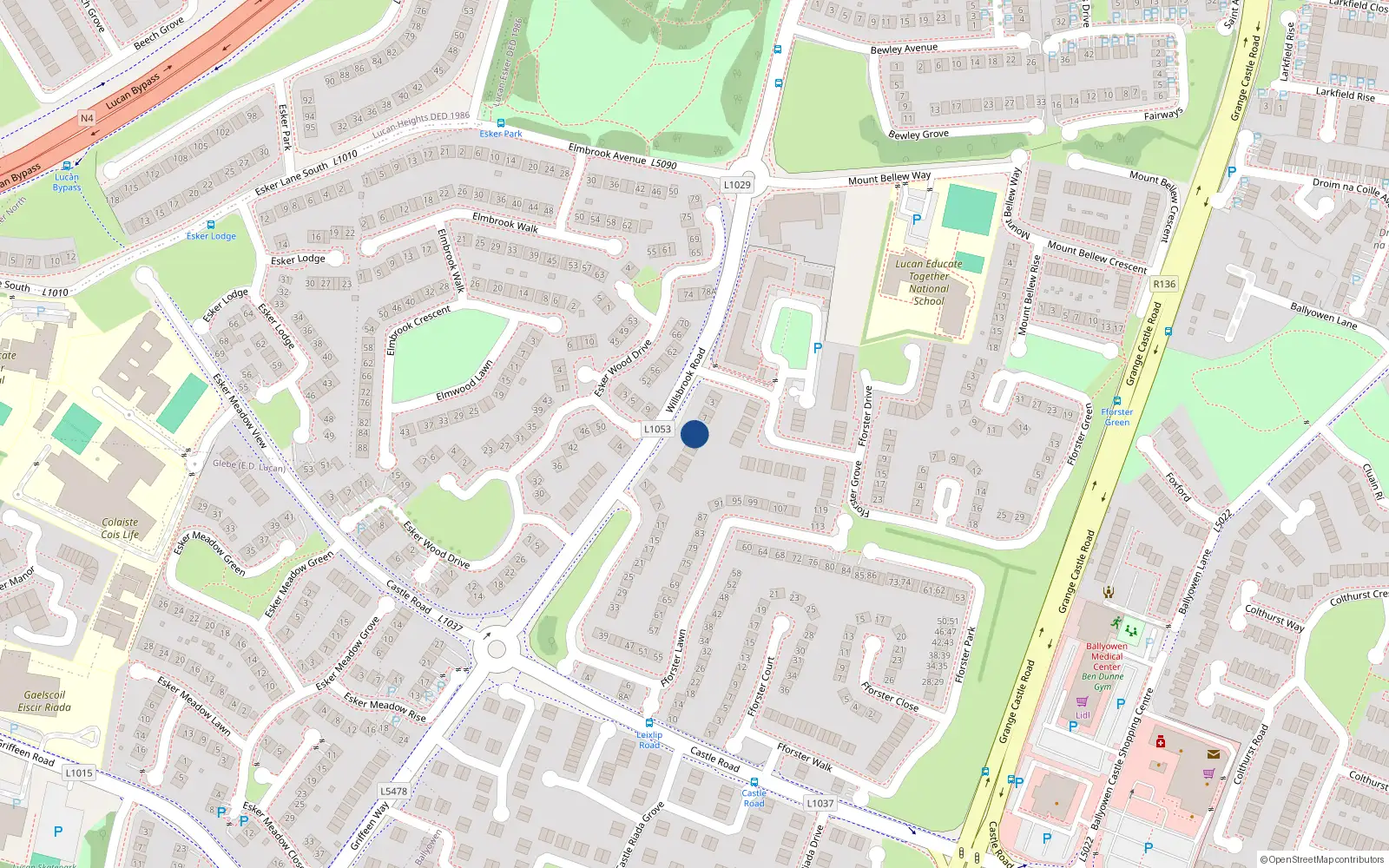 Overhead map showing the location of 11 Willsbrook Road, Ballydowd Manor, Lucan