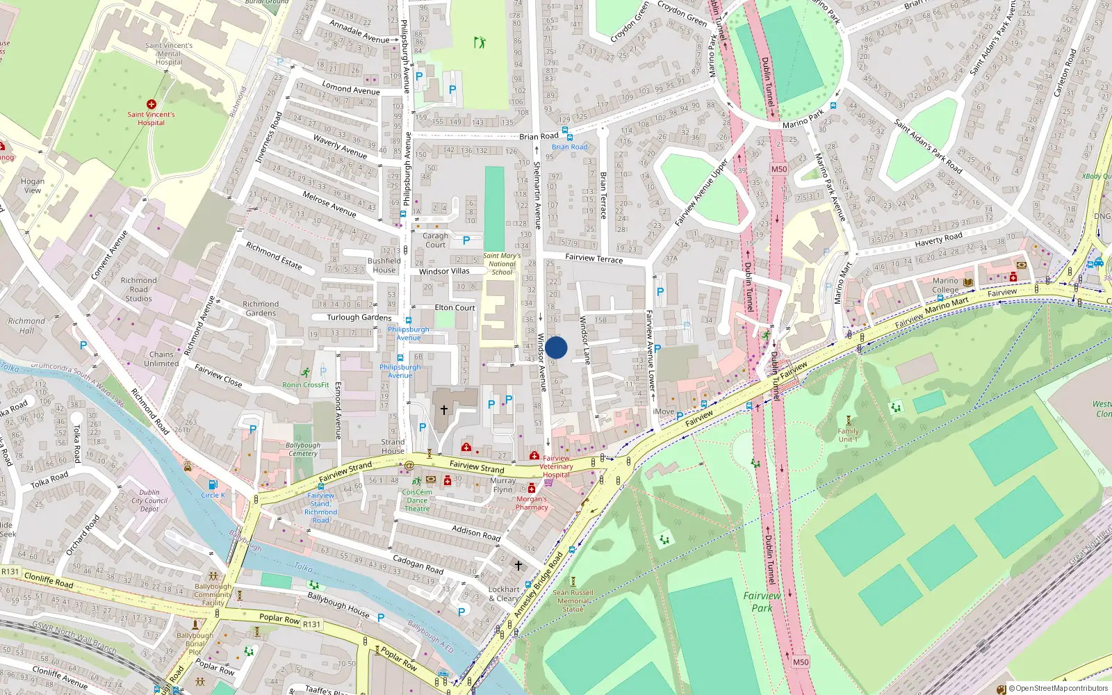 Overhead map showing the location of 11 Windsor Avenue, Dublin 3
