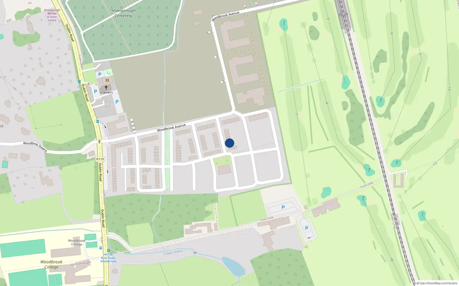 Overhead map showing the location of 11 Woodbrook Elms, Bray