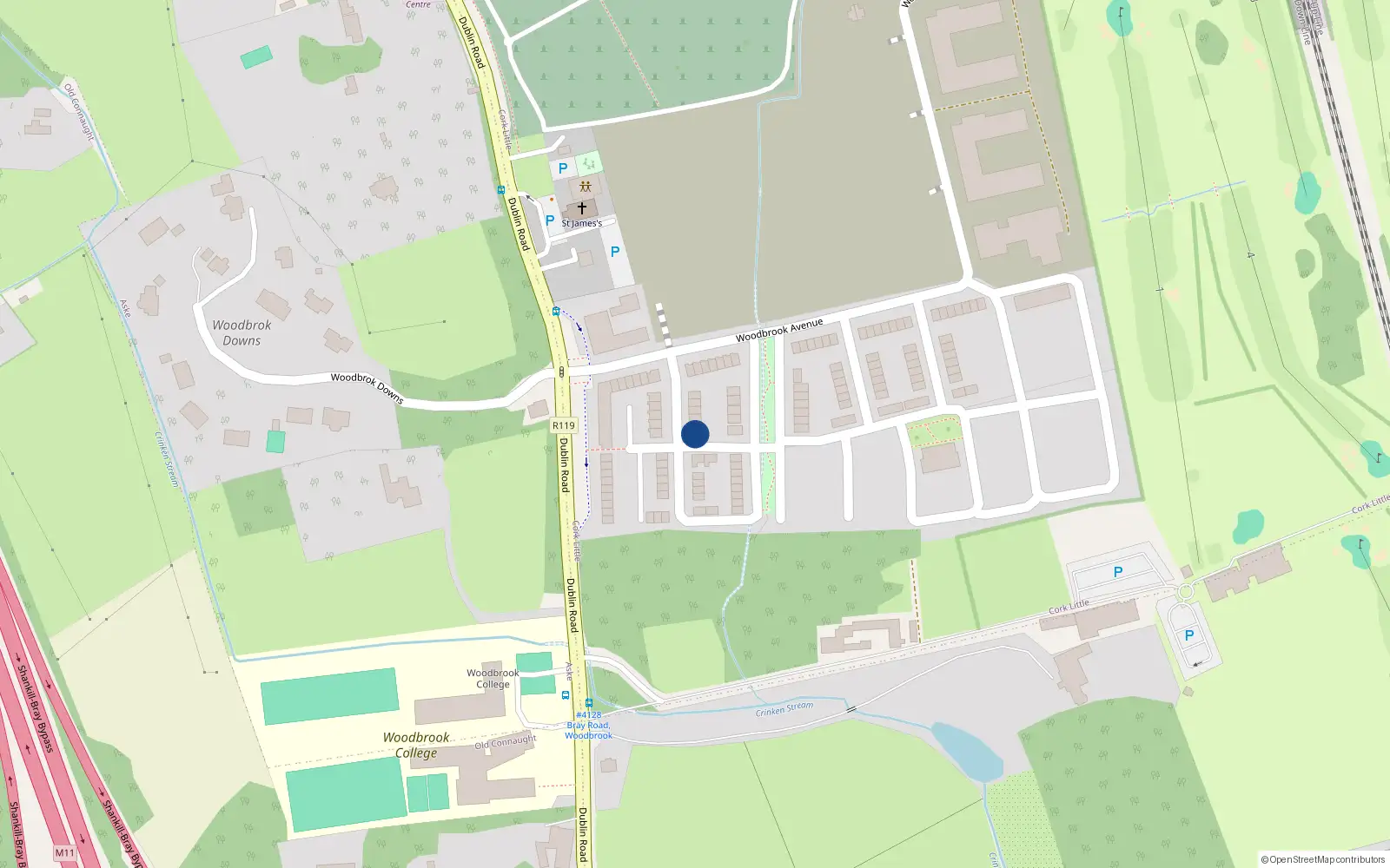 Overhead map showing the location of 11 Woodbrook Way, Bray