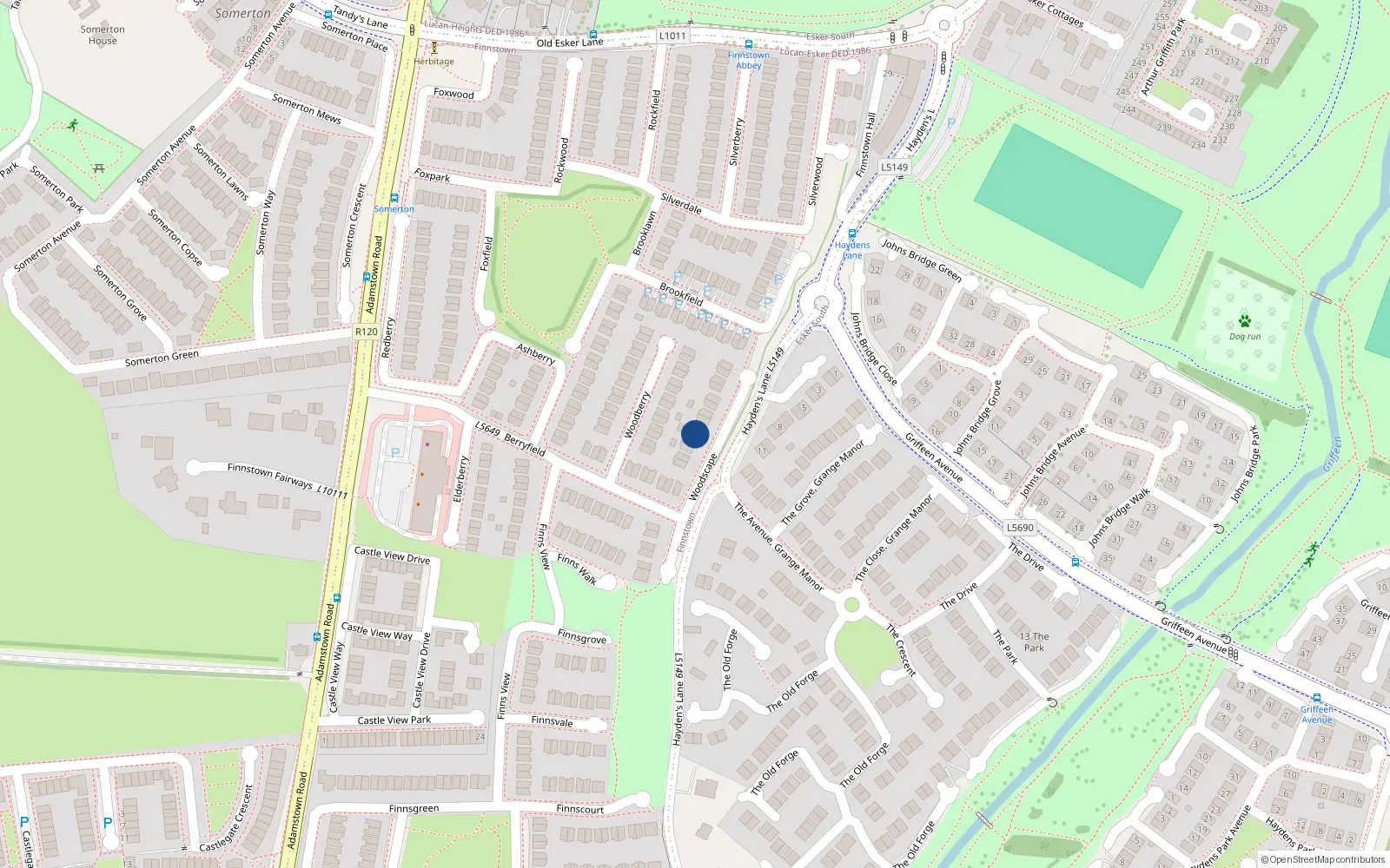 Overhead map showing the location of 11 Woodscape, Lucan