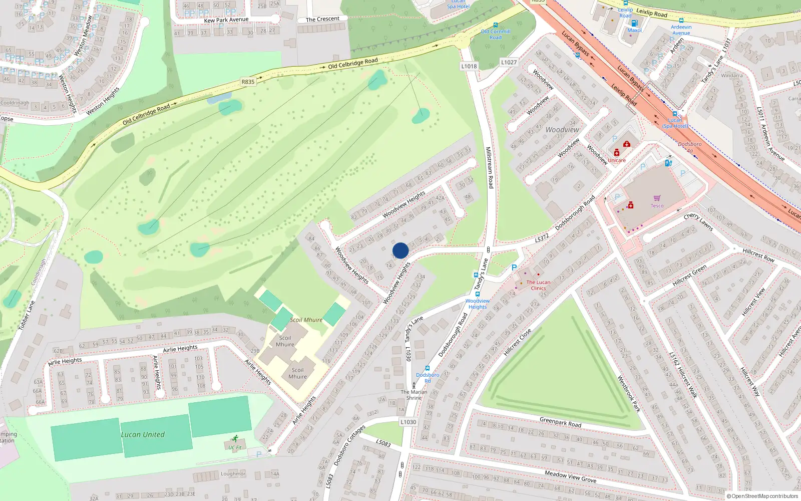 Overhead map showing the location of 11 Woodview Heights, Lucan