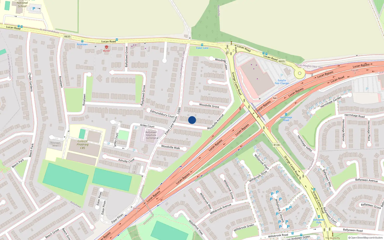 Overhead map showing the location of 11 Woodville Avenue, Lucan