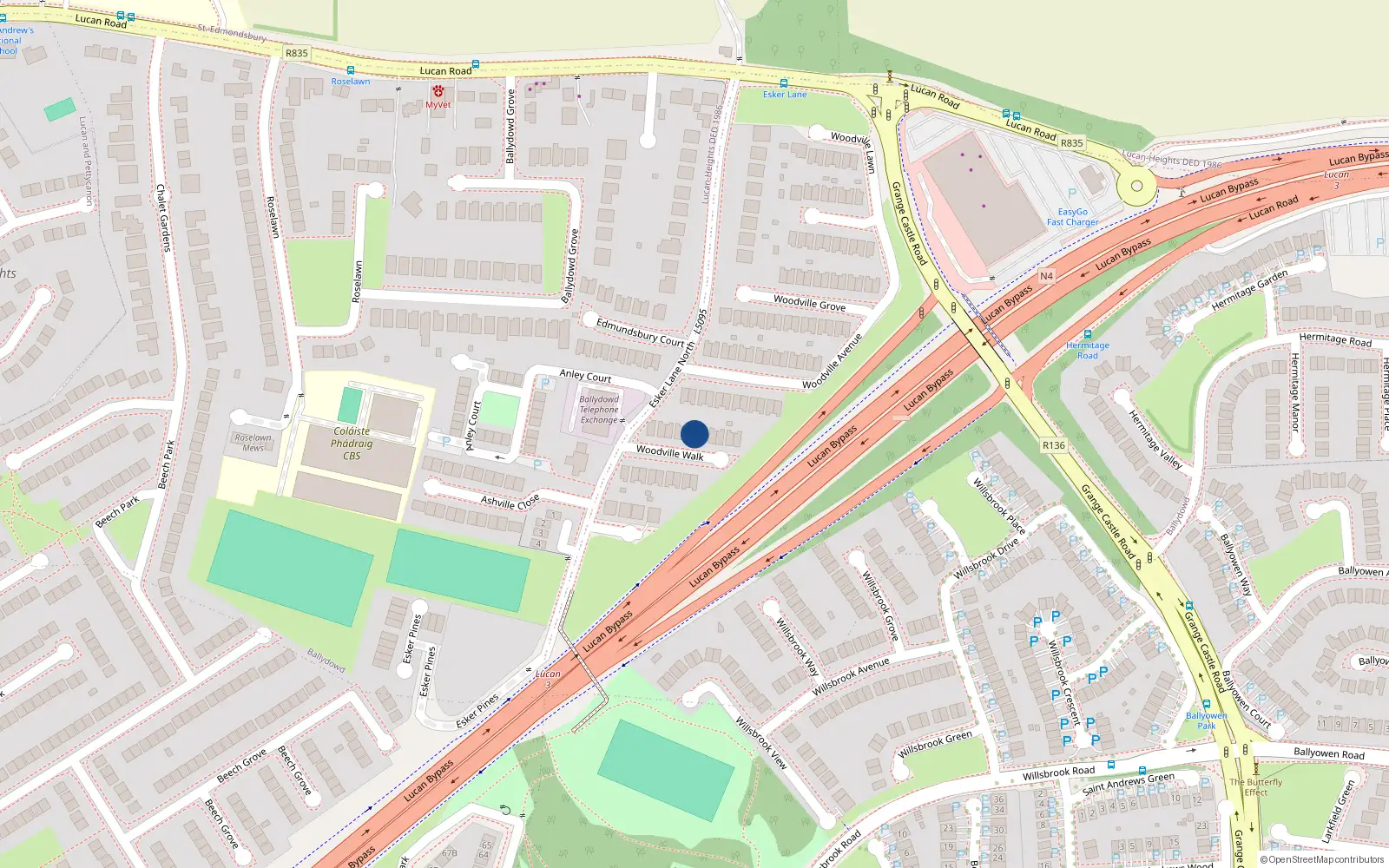 Overhead map showing the location of 11 Woodville Walk, Lucan