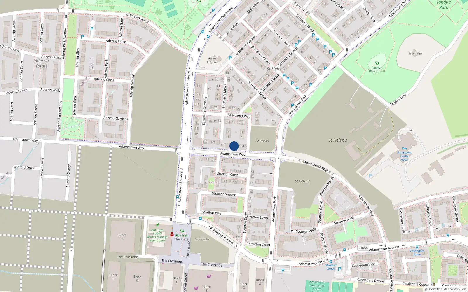 Overhead map showing the location of 110 Adamstown Way, Lucan