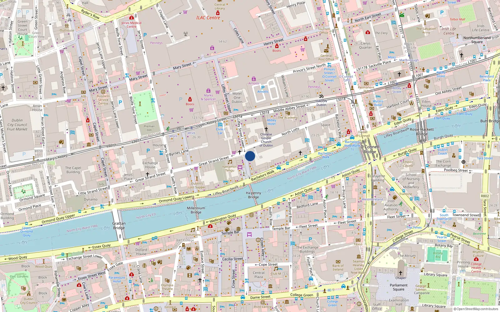 Overhead map showing the location of 110 Bachelors Walk, Dublin 1