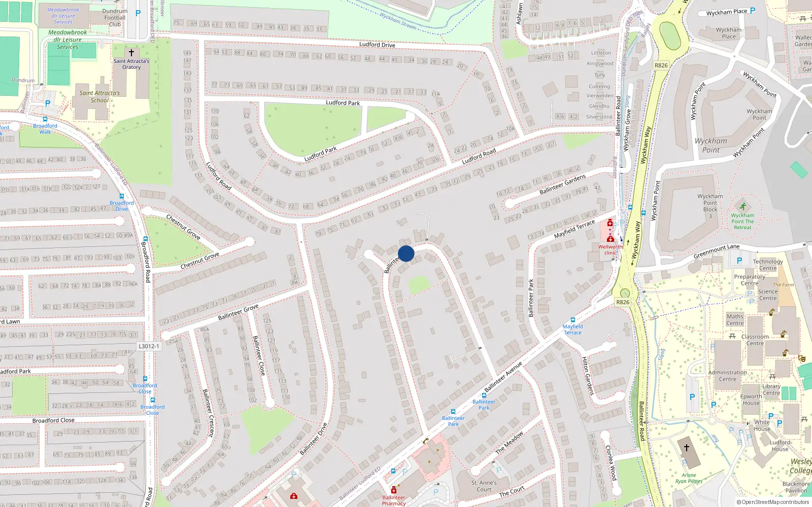 Overhead map showing the location of 110 Ballinteer Park, Ballinteer