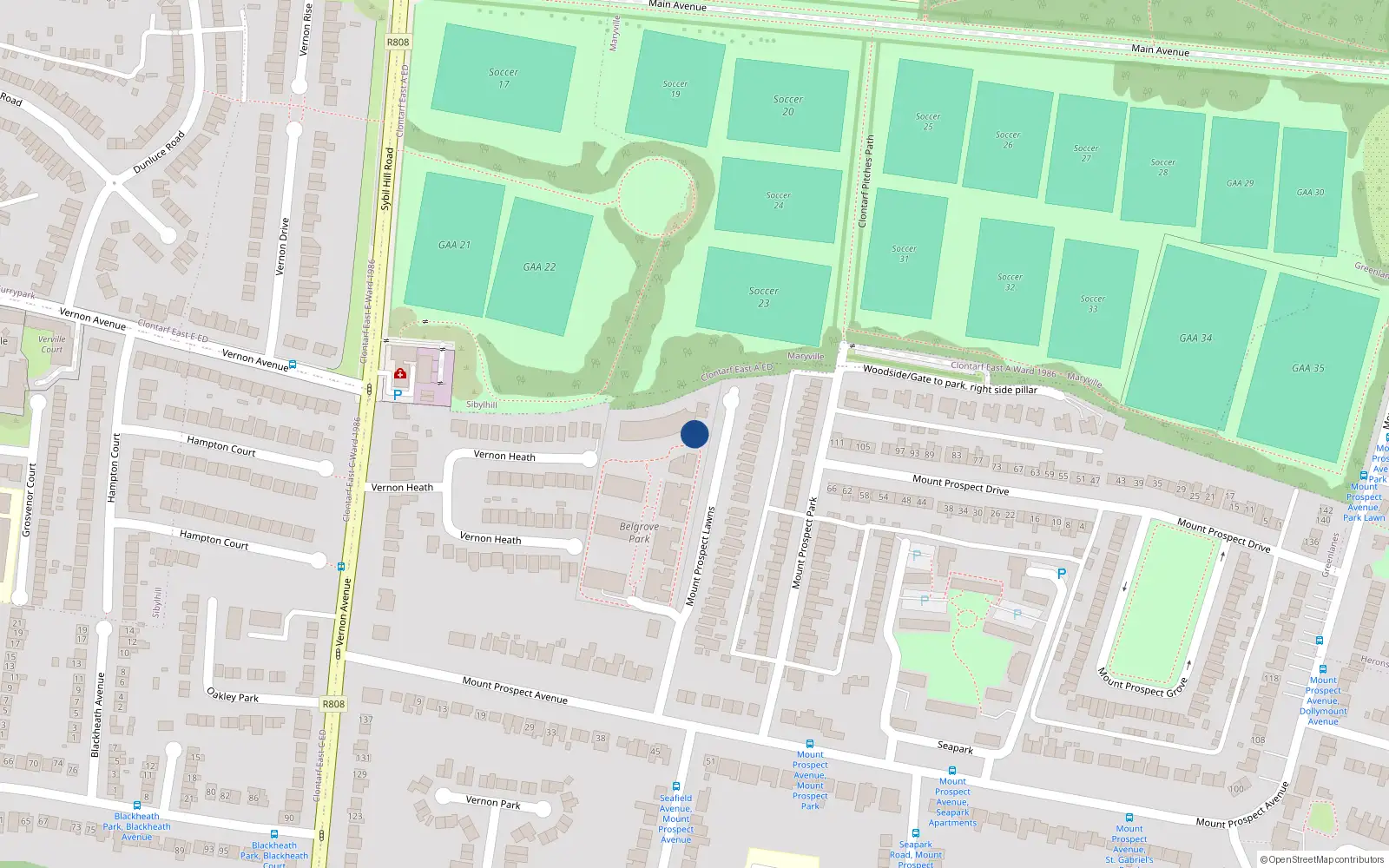 Overhead map showing the location of 110 Belgrove Park, Clontarf, Dublin 3