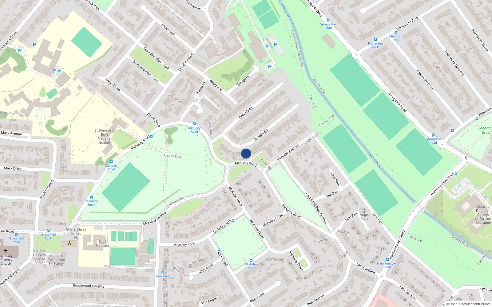 Overhead map showing the location of 110 Brookfield, Artane, Dublin 5