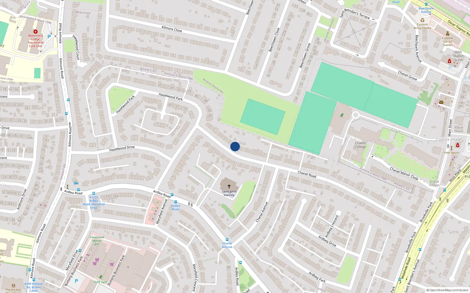 Overhead map showing the location of 110 Chanel Road, Artane, Dublin 5