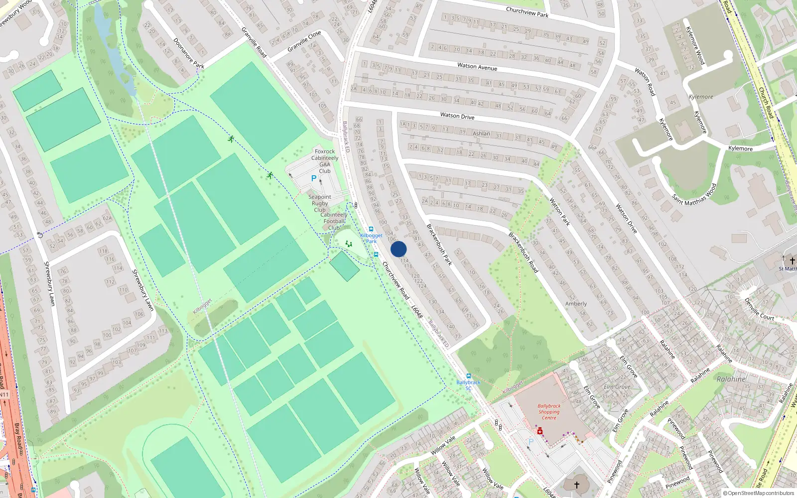 Overhead map showing the location of 110 Churchview Road, Dublin