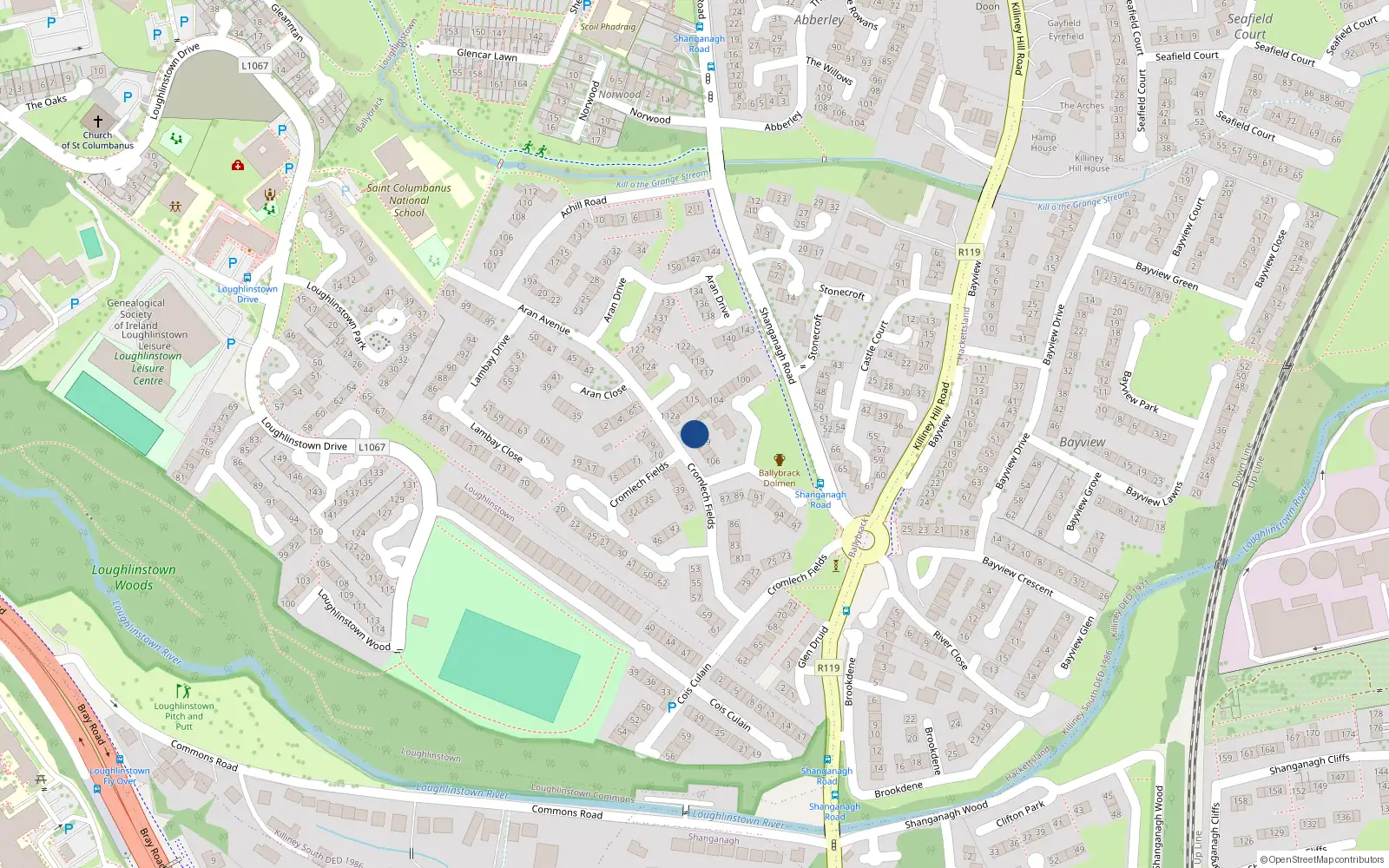 Overhead map showing the location of 110 Cromlech Fields, Ballybrack