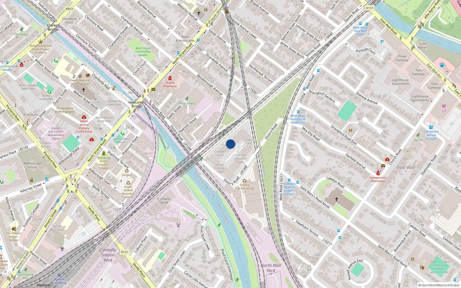 Overhead map showing the location of 110 Crosbies Yard, Ossory Road, Dublin 3