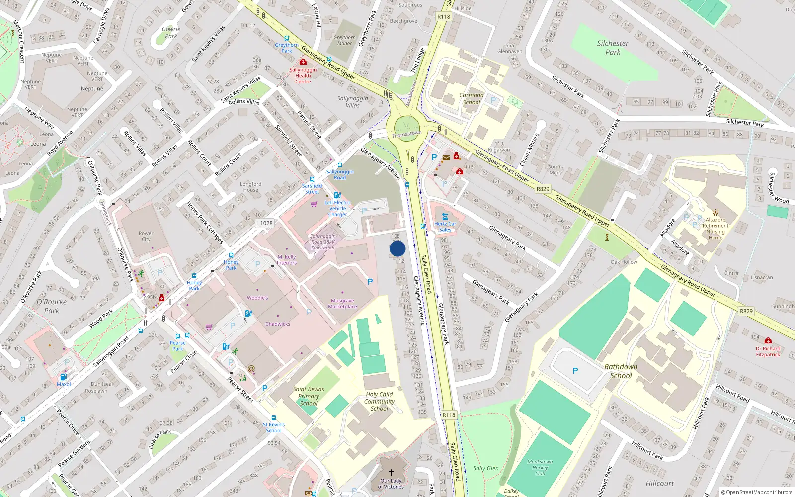 Overhead map showing the location of 110 Glenageary Avenue, Dun Laoghaire